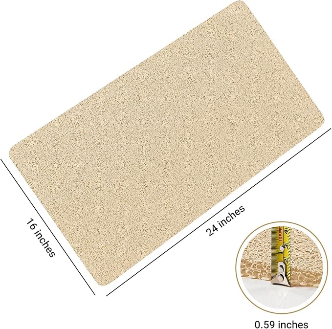 LuxStep Shower Mat Bathtub Mat,24x16 inch, Non-Slip Bath Mat with Drain, Quick Drying PVC Loofah Bathmat for Tub,Shower,Bathroom (Phthalate Free,Khaki)