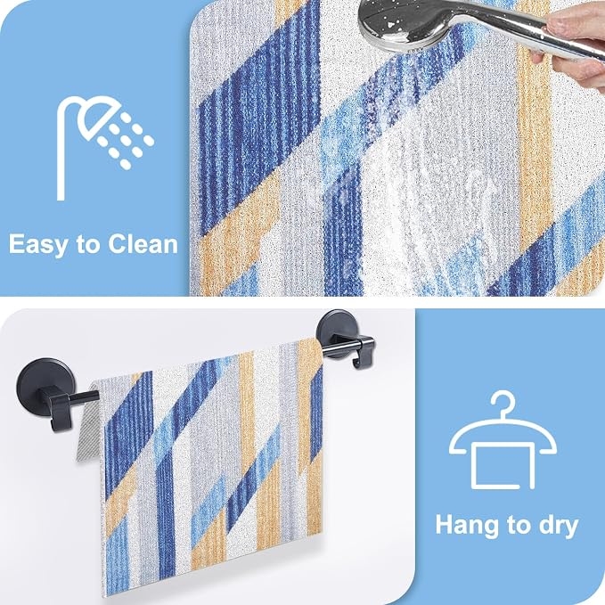 Square Shower Mat Non Slip, 24x24 Inch Loofah Shower Mats for Inside Shower Stall, Soft PVC Anti Slip Shower Mats for Stand Up Showers, Easy to Clean and Dry, Machine Washable