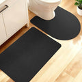 ACCUMTEK Non Slip Bath Mat, Thin Bathroom Rugs Fit Under Door, Quick Dry Bath Mats, Machine Washable Bath Rugs for Bathroom, Bathtub & Kitchen, Bathtub & Kitchen, Black/Solid/2 Piece