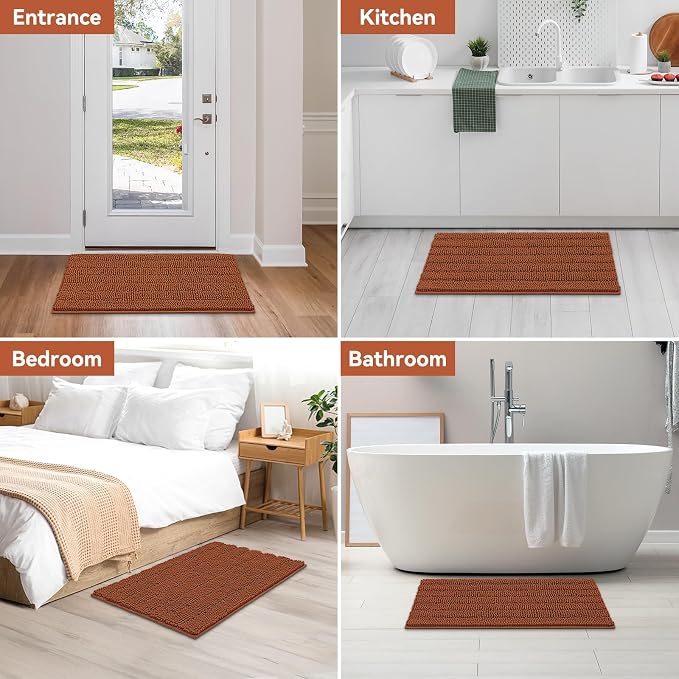 Bcoimo Large Bathroom Rug, Chenille Bath Mat with High Low Pile Design, Soft Absorbent Non Slip Bath Rug, Machine Washable Quick Dry Mat for Shower, Tub, Sink and Vanity