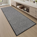 AMOAMI Unique Woven Bathroom Runner Rug, Super Absorbent Non Slip Bath Mats for Bathroom Textured Bathroom Mat Quick Dry Boho Rugs Runners for Hallyways Kitchen Bedroom Beside Tub, 2' x 4', Black