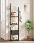 CHOEZON Coat Rack Freestanding, Coat Rack with 3 Shelves, 8 Hooks and 1 Fabric Pouch, Square Coat Hanger Stand, Metal Clothes Tree for Living Room, Bedroom, Entryway, Rustic Brown and Black TYM03BF