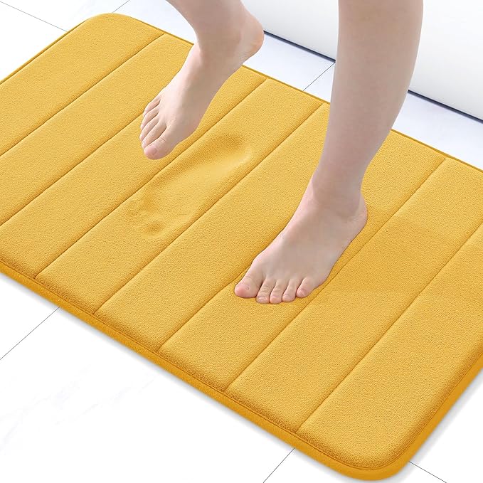 Buganda Memory Foam Bath Mat, 30" x 20", Ultra Soft and Non-Slip Bathroom Rugs, Water Absorbent and Machine Washable Bath Rug for Bathroom, Shower, and Tub, Yellow