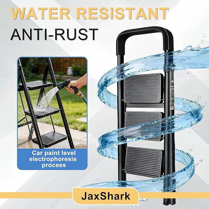 3 Step Ladder Folding Step Stool with Handrail 500LBS Capacity Sturdy Carbon Steel Frame Anti-Slip Pedal & Feet Portable for Home Kitchen Garage Bathroom (black-3step)