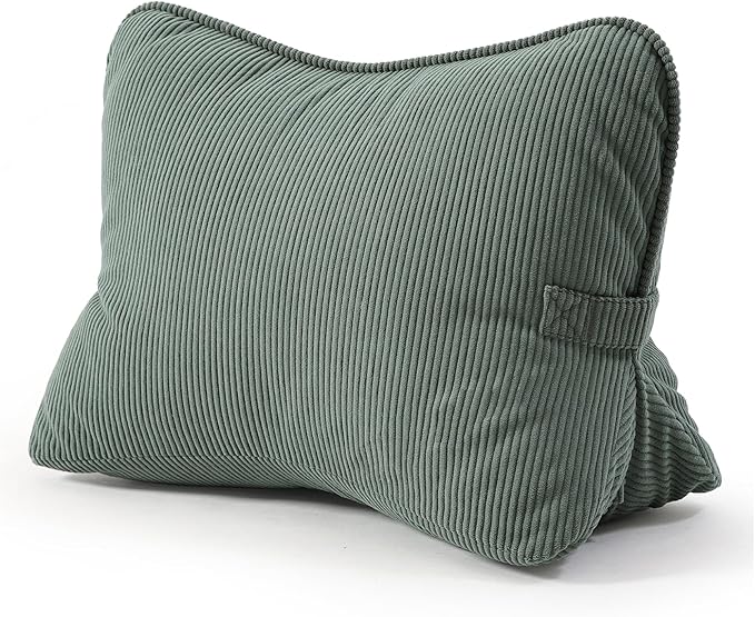 Pat. Pend. Corduroy Lumbar Support Pillow for Sitting and Posture Support, Triangle Cushion for Bed, Sofa or Couch, Reading Back Pillow with Removable Washable Cover, Peacock Blue