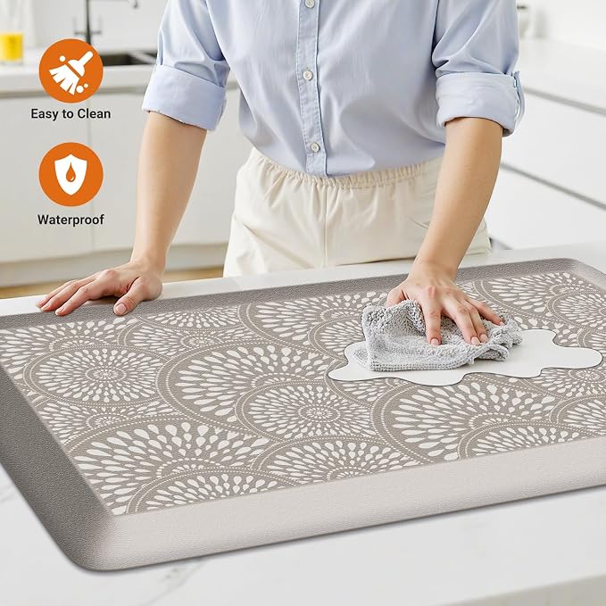 Mattitude 4/5 Inch Kitchen Mat, 17.3x59in Heavy Duty Ergonomic Comfort Foam Standing Desk Mat, Waterproof Non-Slip Standing Mats and Rugs for Kitchen, Office, Khaki