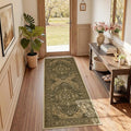 RELEANY Area Rugs Runner 2'x6' Washable Non-Slip, Floral Vintage Distress Medallion Carpet for Kitchen Hallway Bedroom Beside Laundry Room Bathroom, Brown Dark Brown