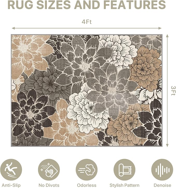 36"x48" Office Chair Mat for Hardwood Tile Floor, Under Desk Carpet Protector for Rolling Computer Chair Mat, Machine Washable Area Rug, Anti-Slip 1/5" Thick Low Pile Thin Vinyl Floor Mat, Grey Beige