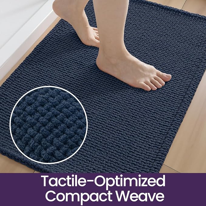 DEXI Bathroom Rugs 32x20, Non Slip Washable Bath Mat, Absorbent Chenille Bathmat, Ultra Soft Thick Carpet for Tub Shower Floor, Navy