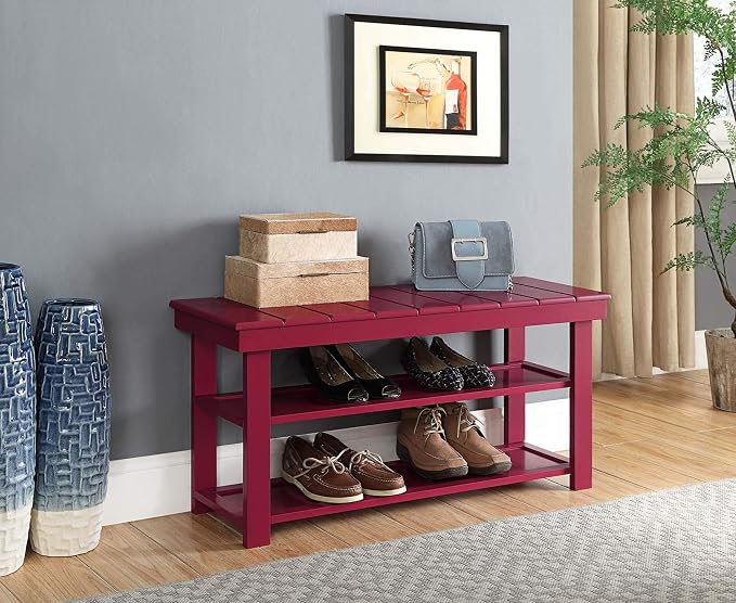 Convenience Concepts Oxford Utility Mudroom Bench, Cranberry Red