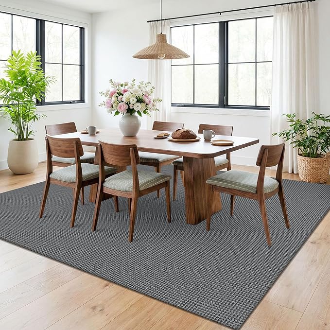 KOZYFLY 6x9 Dining Room Rugs, Washable Area Rug for Living Room, Non Slip Rugs for Bedroom, Braided Floor Carpet for Nursery, Office, Cotton Rug Home Indoor Decor, Grey/Dark Grey