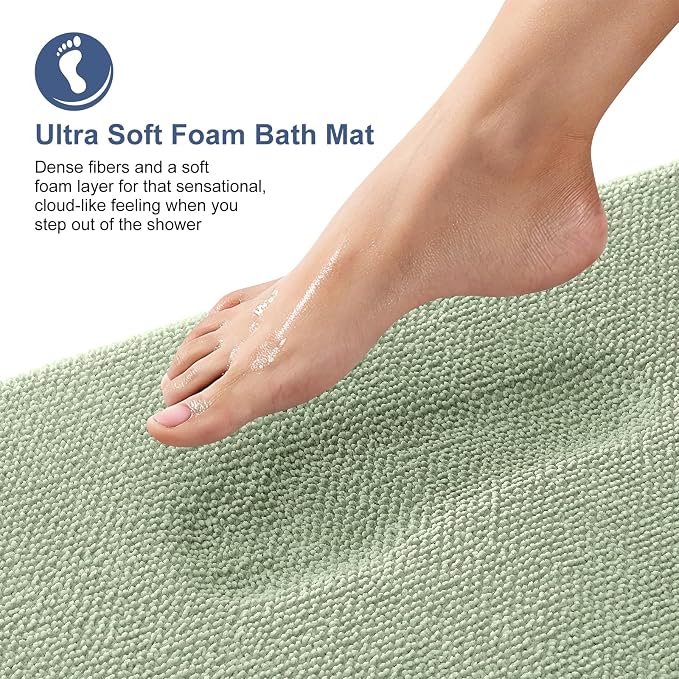OLANLY Thick Memory Foam Bathroom Runner Rugs 59x24, Extra Soft Absorbent Long Bath Rug, Quick Dry, Non-Slip, Machine Washable Bath Mat for Bathroom, Tub and Shower, Home Decor Accessories, Sage Green
