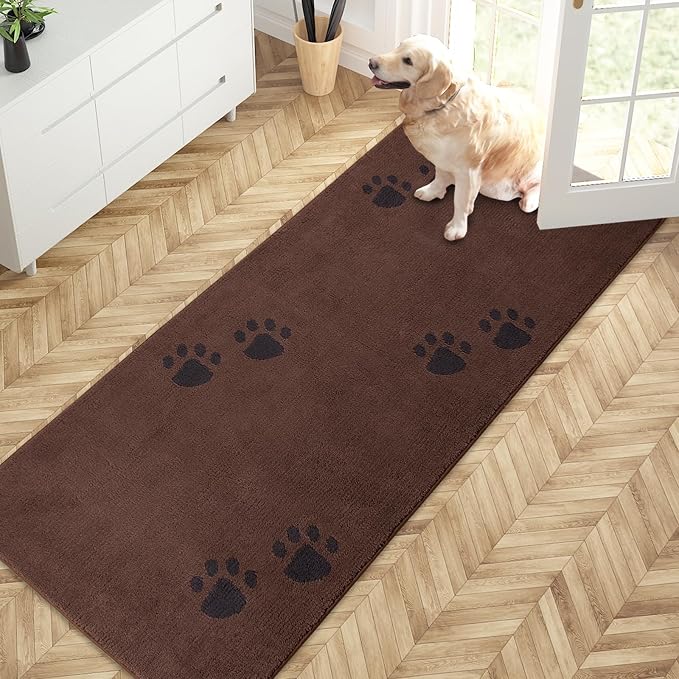 PURRUGS Dirt Trapping Door Mat 32" x 70", Non-Skid/Slip Machine Washable Microfiber Entrance Rug, Shoes Scraper, Dog Doormat, Super Absorbent Floor Mat for Muddy Wet Shoes and Paws, Brown