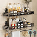Suction Cup Shower Caddy, 15.7inch Extended Version, with 5 Hooks & Towel Rrack, No Drilling Required, Rust-Resistant Bathroom Shower Organizer (Dark Gray, 2-Pack)