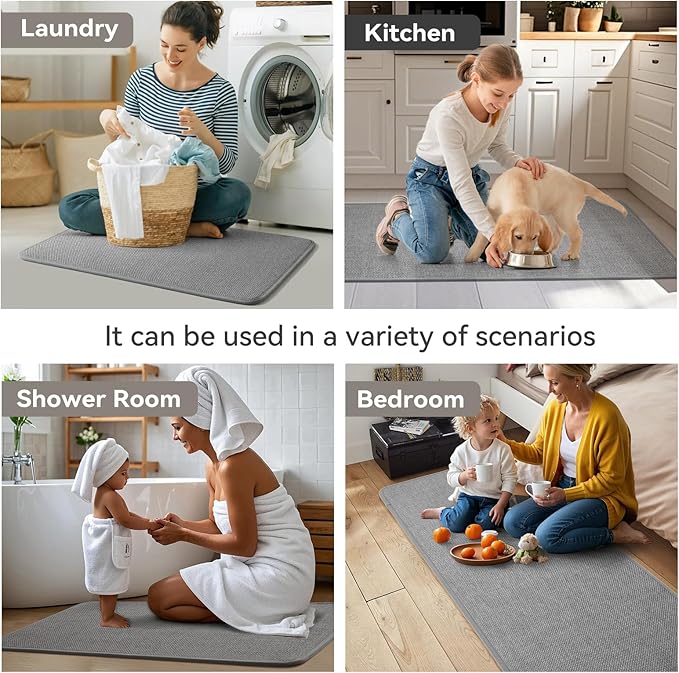 YDKGL Long Kitchen Runner Rugs Non Slip Washable, Linen-Like 0.3" Thick Cushioned Absorbent Kitchen Mats for Floor, Mild Anti-Fatigue Sink Floor Mat Laundry Standing Mat, Easy Clean, Gray 17"x71"