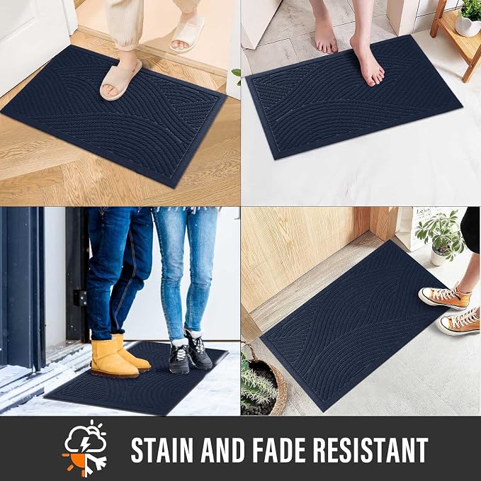 HIYARD Sturdy Front Door Mat, Absorbent Muddy Dirt Resist Welcome Door Mats Outdoor Indoor, Stain and Fade Resistant, Non-Slip Backing Entry Mat Low Profile Doormat for Entryway, 29×17, Blue