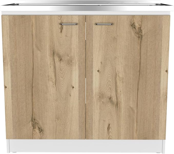 Tuhome Napoles Utility Sink Base Cabinet with Integrated Stainless Steel Countertop, Freestanding Cabinet with Double Doors, Interior Shelf for Laundry Room, Utility Room, Mudroom or Kitchen