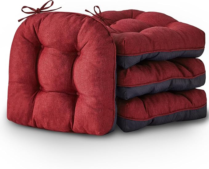 IASEAHK Chair Cushions for Dining Chairs, Seat Cushions for Kitchen Chairs, Indoor Seat Cushions with Ties, Tufted Foam Chair Pads, Non Slip Chair Cushions Set of 4, 15.5" x 15.5" x 4", Red