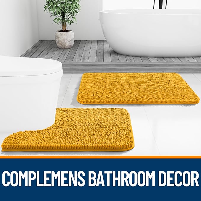 OLANLY Bathroom Runner Rugs 44x24, Soft Absorbent Chenille Bath Rugs, Rubber Backing Quick Dry, Machine Washable Long Bath Mats for Bathroom, Tub and Shower, Home Decor Accessories, Golden Yellow