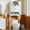 Spurgehom Over The Toilet Storage Cabinet, Bathroom Shelf Organizer Freestanding, Bathroom Arch Cabinet Over Toilet with Fluted Door and Anti-Tipping Device, White
