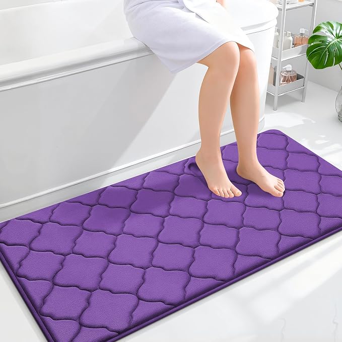 OLANLY Memory Foam Bath Mat Rug 47x24, Ultra Soft and Absorbent Bathroom Rugs, Non-Slip, Comfortable, Machine Washable Bath Carpet for Bathroom Floor, Tub, Shower and Home Decor Accessories, Purple