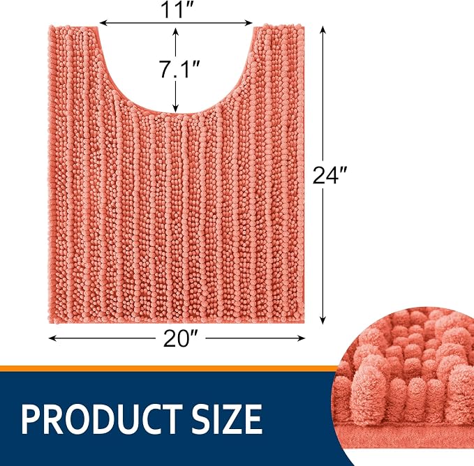 Smiry Bathroom Toilet Rugs U Shaped 24x20, Extra Soft Absorbent Non Slip Rubber Backing Chenille Contour Bath Rugs for Toilet, Machine Washable Contoured Bath Mats, Coral