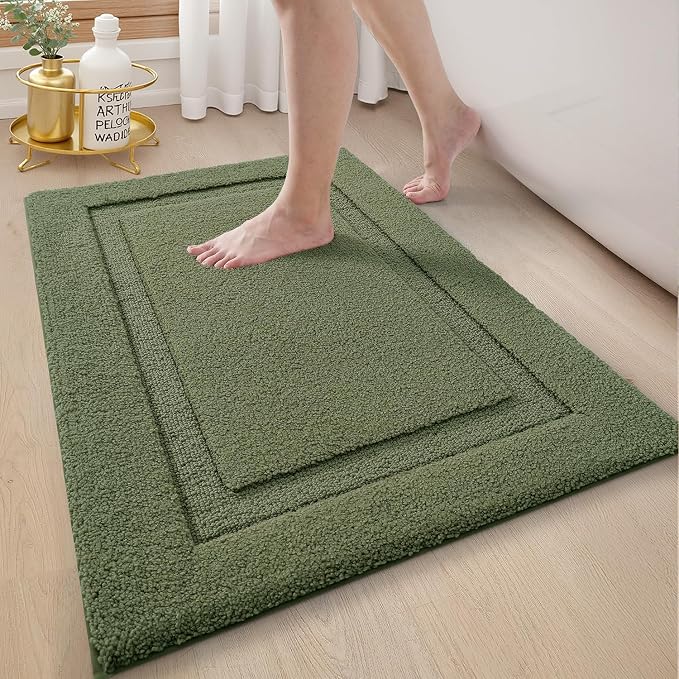 LUMI Ultra Soft Bathroom Rugs Non Slip with Rubber Backing, Absorbent Washable Bath Mat Quick Dry, Upgraded Premium Microfiber Plush Carpet for Bathtub and Shower Floor, Green, 24x36