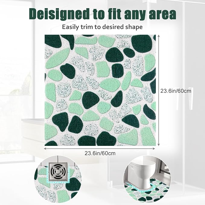 Square Shower Mat 24x24 Inch Non Slip Bath Mat for Inside Shower Loofah Shower Mat for Elderly Soft Textured Foot Massage Pad Bathroom Floor Mat for Wet Area, Without Suction Cups, Quick Drying