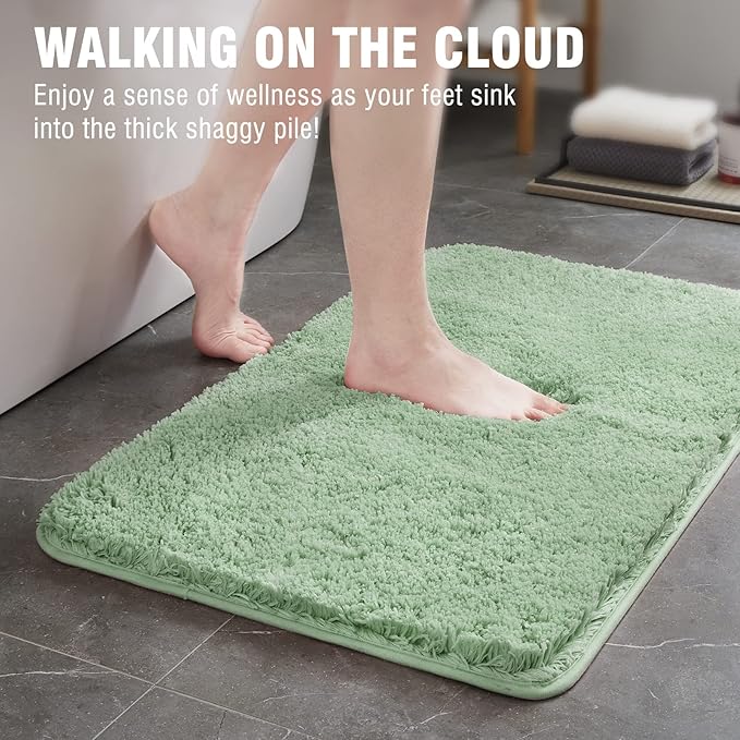 TECHMILLY Super Soft Shaggy Bathroom Rugs, Absorbent Thick Non Slip Microfiber Bath Rugs, Quick Dry Machine Washable Bath Mat for Bathroom Floor, Bathtub and Shower 24"x36" Sage
