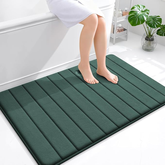 OLANLY Memory Foam Bath Mat 44x32, Super Soft Absorbent Bathroom Rugs, Quick Dry, Machine Washable Shower Floor Rugs, Bathmat Carpet, Bathroom Home Decor Accessories, Blackish Green
