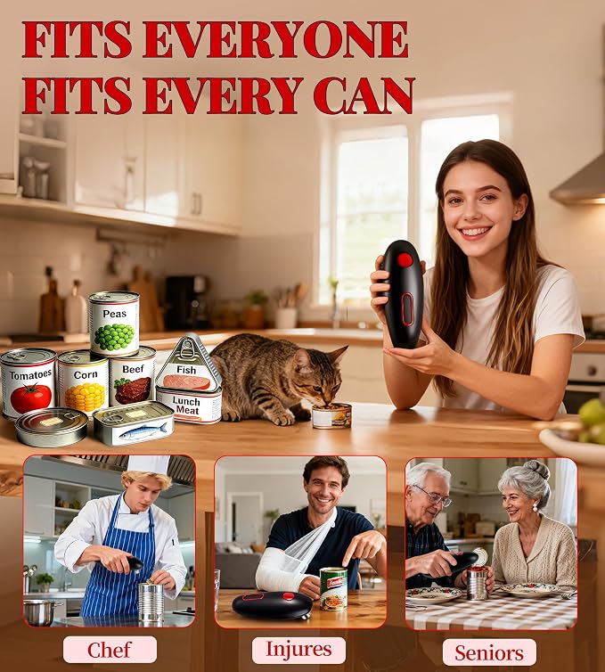 ChlorBlu Electric Can Opener Fast One-Touch, Automatic Can Opener, Battery Operated Can Opener for Smooth Edge Safe Fast Opening, Hands Free can Openers for seniors with arthritis, Fits All Cans