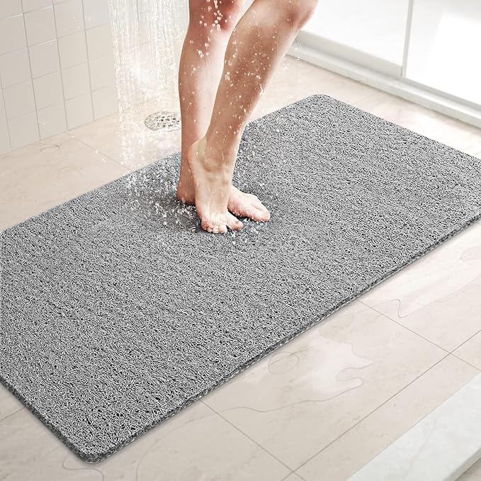LuxStep Shower Mat Bathtub Mat,36x16 inch, Non-Slip Bath Mat with Drain, Quick Drying PVC Loofah Bathmat for Tub,Shower,Bathroom (Phthalate Free,Grey)