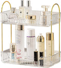 Akinbas 2 Tier Bathroom Organizer Countertop Makeup Perfume Tray Skincare Organizer for Bathroom Dresser Vanity (White)