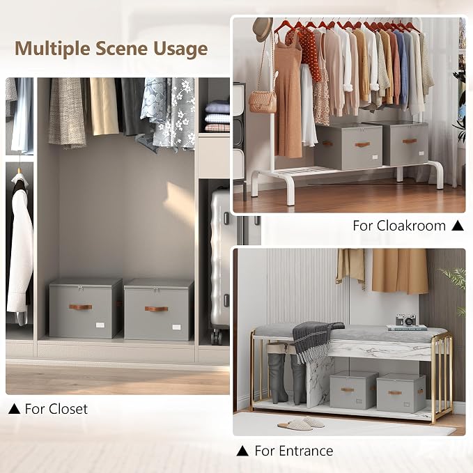 Vincona Shoe Organizer for Closet,2 Pack Shoe Storage Bins Foldable Shoe Storage Box Containers with Clear Cover and Sturdy Handles,Shoe Rack for Closet Storage for Sneakers Heels Slippers (Grey)