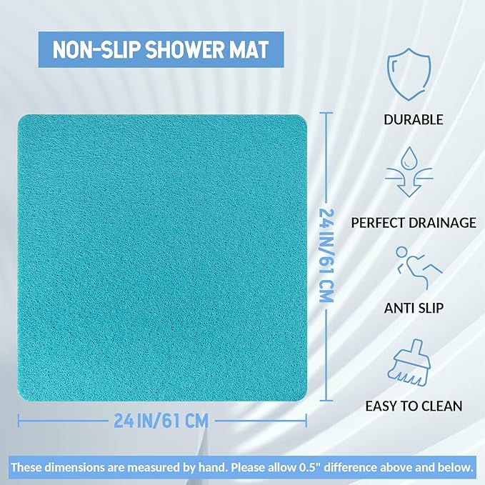 Hargiis Non-Slip Bathtub Mat, Anti Slip Shower Mat, Fast Drying Bathtub Mats, Foot Scrubber Mat, Anti Slip Mat for Tub, Floor, Bathroom, Kitchen, Home, Hotel (Turquoise Blue 24"×24")