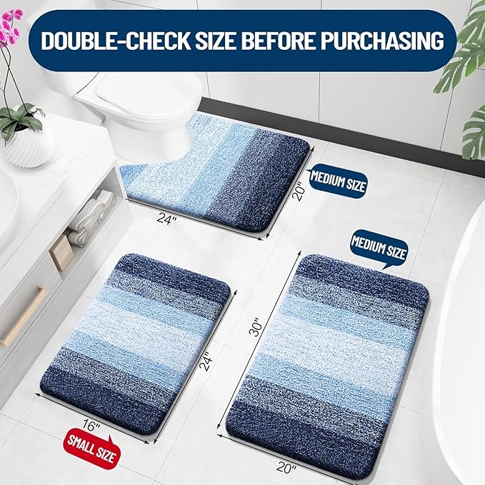 OLANLY Bathroom Runner Rugs Mat 70x24, Extra Soft Absorbent Microfiber Bath Rugs, Rubber Backing, Quick Dry, Washable Long Bath Mats for Bathroom Floor, Tub and Shower, Home Decor Accessories, Navy