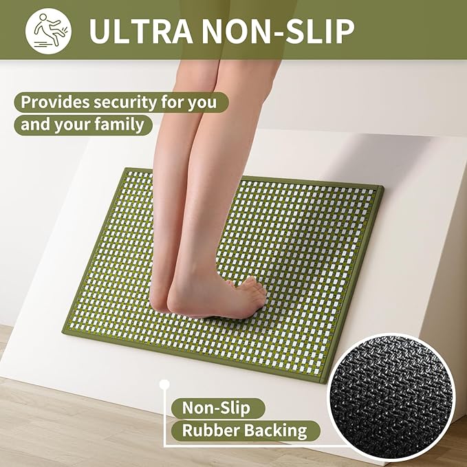 YDKGL Long Kitchen Runner Rugs Kitchen Mat Non Slip Washable, Super Absorbent Soft Chenille Braided Kitchen Mats for Floor, Rubber Backing Kitchen Floor Sink Standing Mat, Easy Clean, Green 24"x71"