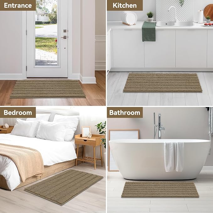 Bcoimo Large Bathroom Rug, Chenille Bath Mat with High Low Pile Design, Soft Absorbent Non Slip Bath Rug, Machine Washable Quick Dry Mat for Shower, Tub, Sink and Vanity