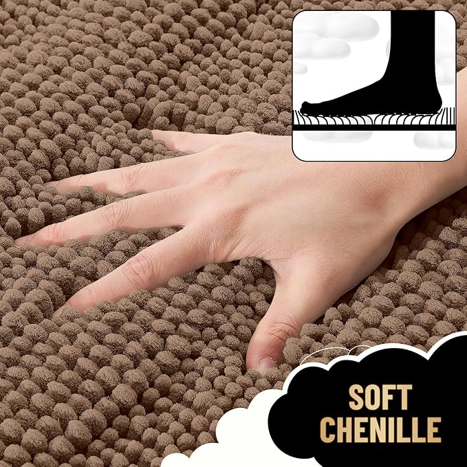 OLANLY Thick Bathroom Rugs 36x24, Extra Soft Absorbent Chenille Striped Bath Rugs, Rubber Backing, Machine Wash Dry, Bath Mats for Bathroom Floor, Tub and Shower, Home Decor Accessories, Mocha