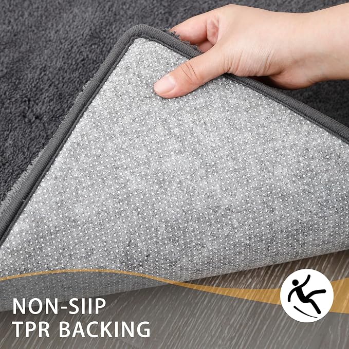 MINIDEAR Bathroom Rugs 47x17 Volcanic Gray - Thick Memory Foam Bath Mat, Ultra Soft & Plush Fluffy, Non-Slip, Quick Dry, Absorbent Washable Floor Microfiber Mat for Tub, Home Decor Accessories