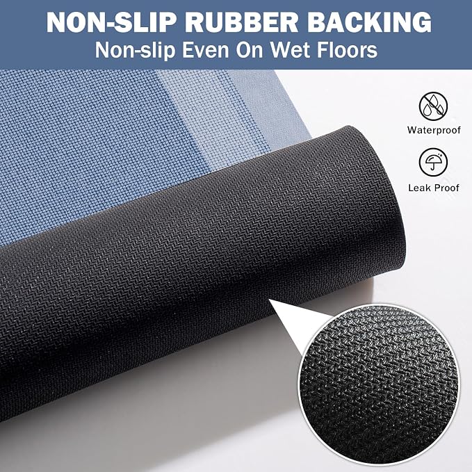 YDKGL Extra Long Non Slip Bathroom Runner Bath Mat, Rubber Backing Ultra Thin Bath Rug Fit Under Door Quick Dry Super Absorbent Washable Shower Mat for Bathroom Floor Bathtub Sink, Blue 24"x70"