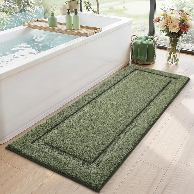 LUMI Extra Large Ultra Soft Bathroom Rugs Non Slip with Rubber Backing, Absorbent Washable Bath Mat Quick Dry, Upgraded Premium Microfiber Plush Carpet for Bathtub and Shower Floor, Green, 24x60