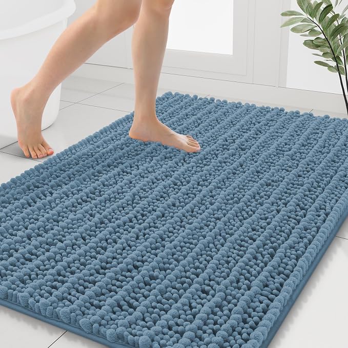 Smiry Bathroom Rugs Mat 40x32, Extra Soft Absorbent Chenille Bath Rugs, Non Slip Rubber Backing Machine Washable Quick Dry Bath Mats for Bathroom Floor, Tub, Shower, Home Accessories, Grayish Blue
