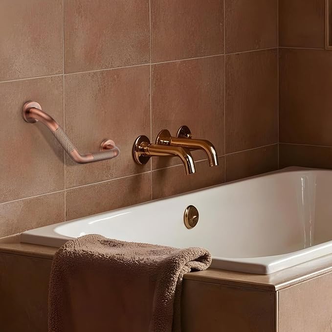 Grab Bars for Bathtubs and Showers- 1-1/4 x 16 Angled Shower Grab Bar for Seniors Knurled Stainless Steel Handicap Grab Bars for Wall (Antique Copper, 2 Pack)