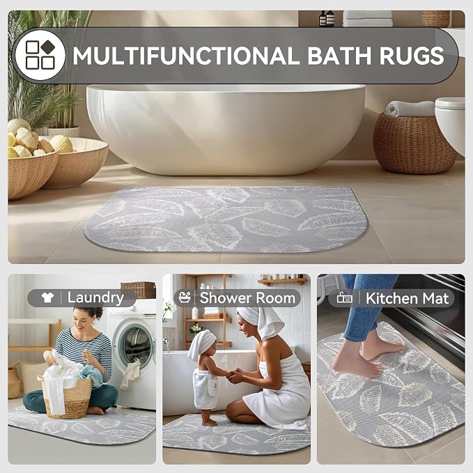 YDKGL Half Circle Bath Mat, Thin Bathroom Rugs Fit Under Door Quick Dry Non Slip Washable Bathroom Mat with Rubber Backing, Absorbent Half Round Shower Rug