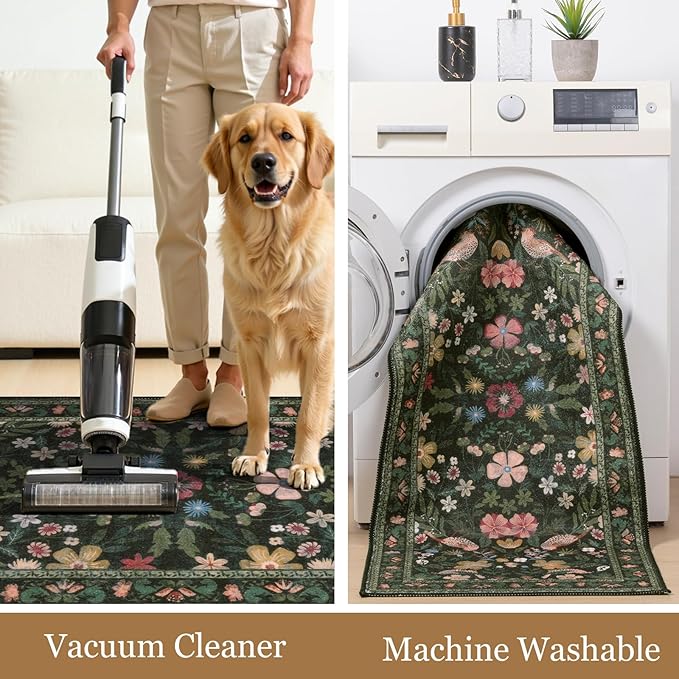 HEBE Boho Kitchen Rugs Sets of 3, Non Slip Washable Kitchen Mats for Floor, Farmhouse Kitchen Carpet Runner Rug Set for Sink, Stove, Laundry Room & Hallway
