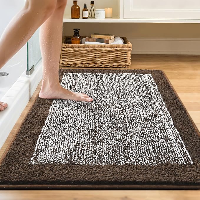48x32 Large Bathroom Rugs Washable Non Slip, Brown Bath Mat for Bathroom Floor Tub, Soft Absorbent Quick Dry Mats for Shower, Bathtub,Home Decor