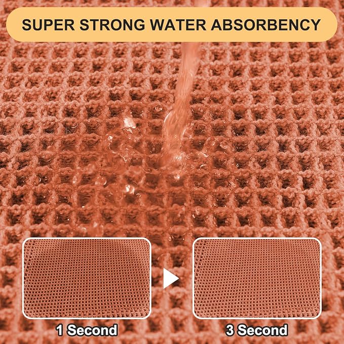 IM HOME Extra Large Waffle Bath Mat, Boho Bathroom Rugs Absorbent Non Slip, Ultra Soft Bathroom Mat, Machine Washable Knit Bath Rugs with Tassels for Bathroom, Bedroom, Kitchen, 6'x2', Burnt Orange