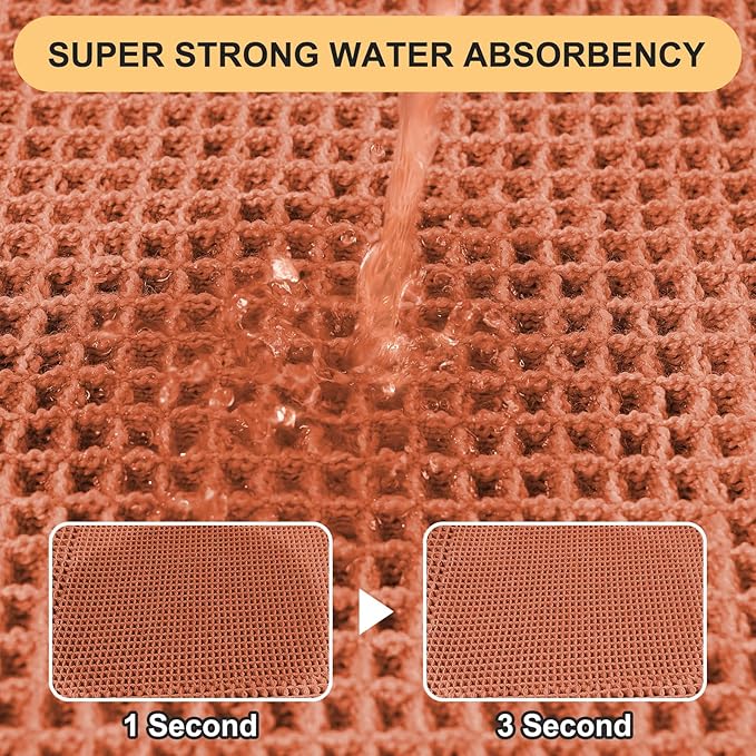 IM HOME Extra Large Waffle Bath Mat, Boho Bathroom Rugs Absorbent Non Slip, Ultra Soft Bathroom Mat, Machine Washable Knit Bath Rugs with Herringbones for Bathroom, Bedroom, Tub, 5'x2', Burnt Orange