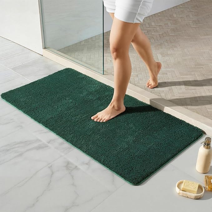 TYUU Bathroom Rugs Non Slip Washable, Ultra Soft Super Absorbent Quick Dry Small Bath Mat with Rubber Backing for Bathroom Floor, Shower, or Sink, Dark Green 24" x 48"